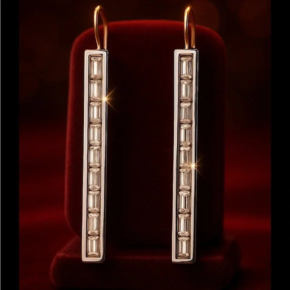 2.9 Ct Genuine White Topaz Curved Threader Earrings in 14k Gold & .925 Sterling - Picture 3 of 5